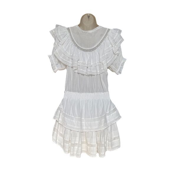 Love Shack Fancy Liv Size M Cotton Ruffled White Dress Tassels Tiered - Picture 7 of 16